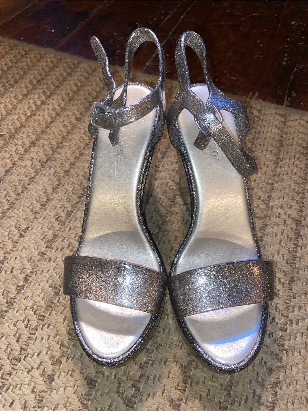 BAMBOO Silver Glitter Slingback Heels